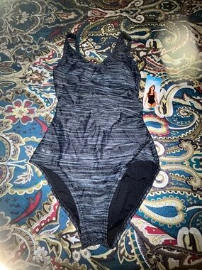 NWT!! - Speedo Black & Gray Striped One-Piece Swimsuit